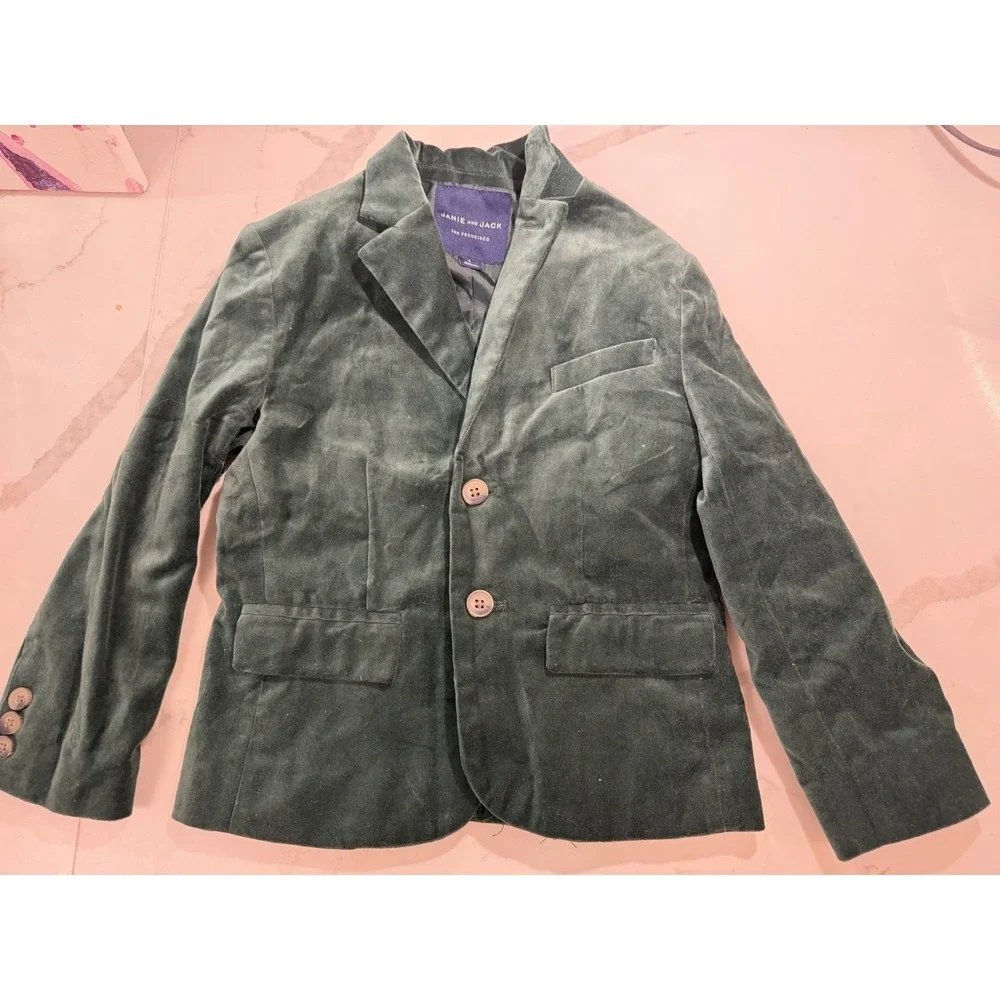 Janie Jack Velvet Blazer Sz 5 Emerald Green Holiday Preppy Dapper Handsome